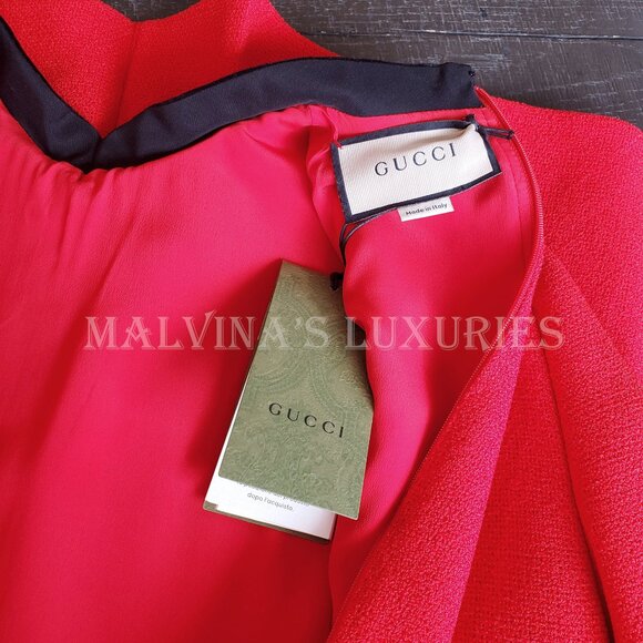 GUCCI DRESS VELVET TRIM RETRO RED TWEED WOOL BLEND sz IT 40 US 4 - Picture 12 of 13
